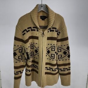 Pendleton (The Dude) Men's Beige and Dark Brown Zip-Up Sweater